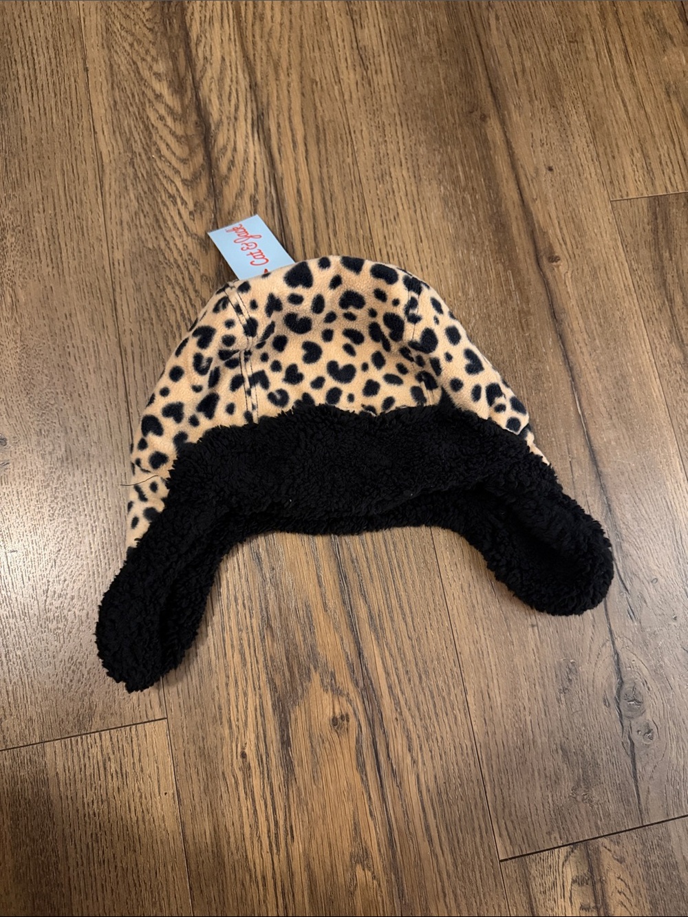 Cat & Jack Leopard Print Earflap Hat in Beige and Black